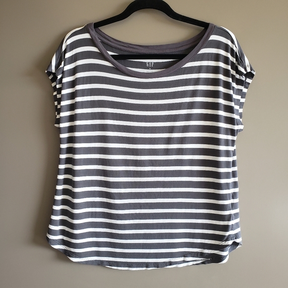 GAP Charcoal & White Stripe Muscle Tee Med Mariner Stripe - Picture 11 of 14